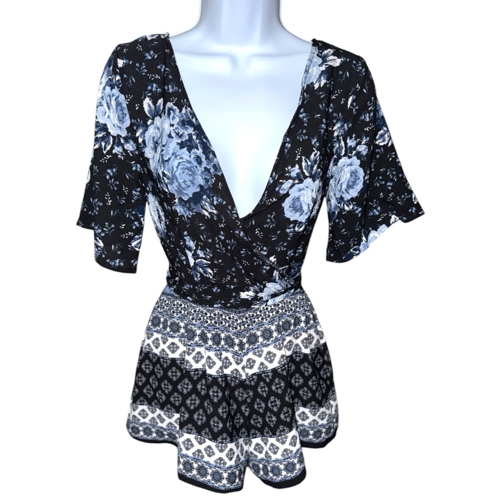 Women’s Blue Rain Mini Blue Boho Romper - XXS